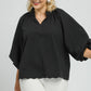V NECK BLACK SCALLOPED TOP