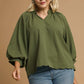 V NECK OLIVE SCALLOPED TOP
