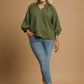 V NECK OLIVE SCALLOPED TOP