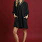 SHEER  LEOPARD TRIM SHIFT BLACK DRESS