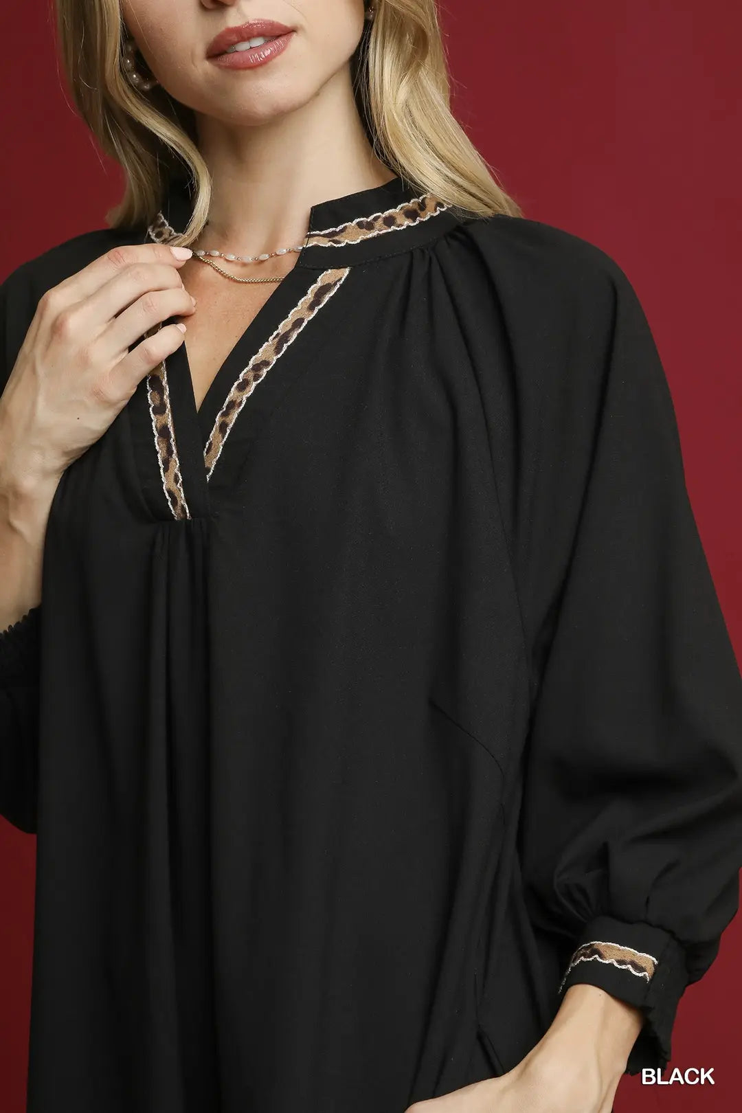SHEER  LEOPARD TRIM SHIFT BLACK DRESS