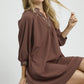 SHEER  LEOPARD TRIM SHIFT MOCHA DRESS