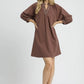 SHEER  LEOPARD TRIM SHIFT MOCHA DRESS