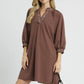 SHEER  LEOPARD TRIM SHIFT MOCHA DRESS