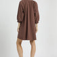 SHEER  LEOPARD TRIM SHIFT MOCHA DRESS