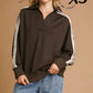 COLLARED LEOPARD STRIPE ESPRESSO TOP