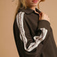 COLLARED LEOPARD STRIPE ESPRESSO TOP
