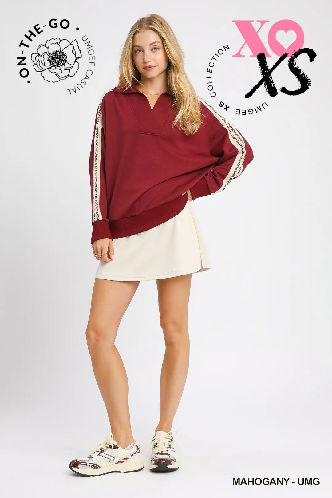 COLLARED LEOP STRIPE MAROON TOP