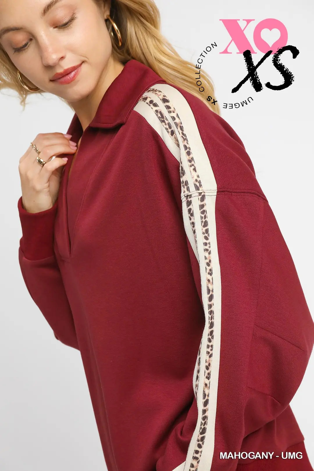 COLLARED LEOP STRIPE MAROON TOP