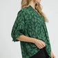 V-NECK FLORAL RUCHED GREEN TOP