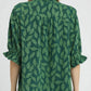 V-NECK FLORAL RUCHED GREEN TOP