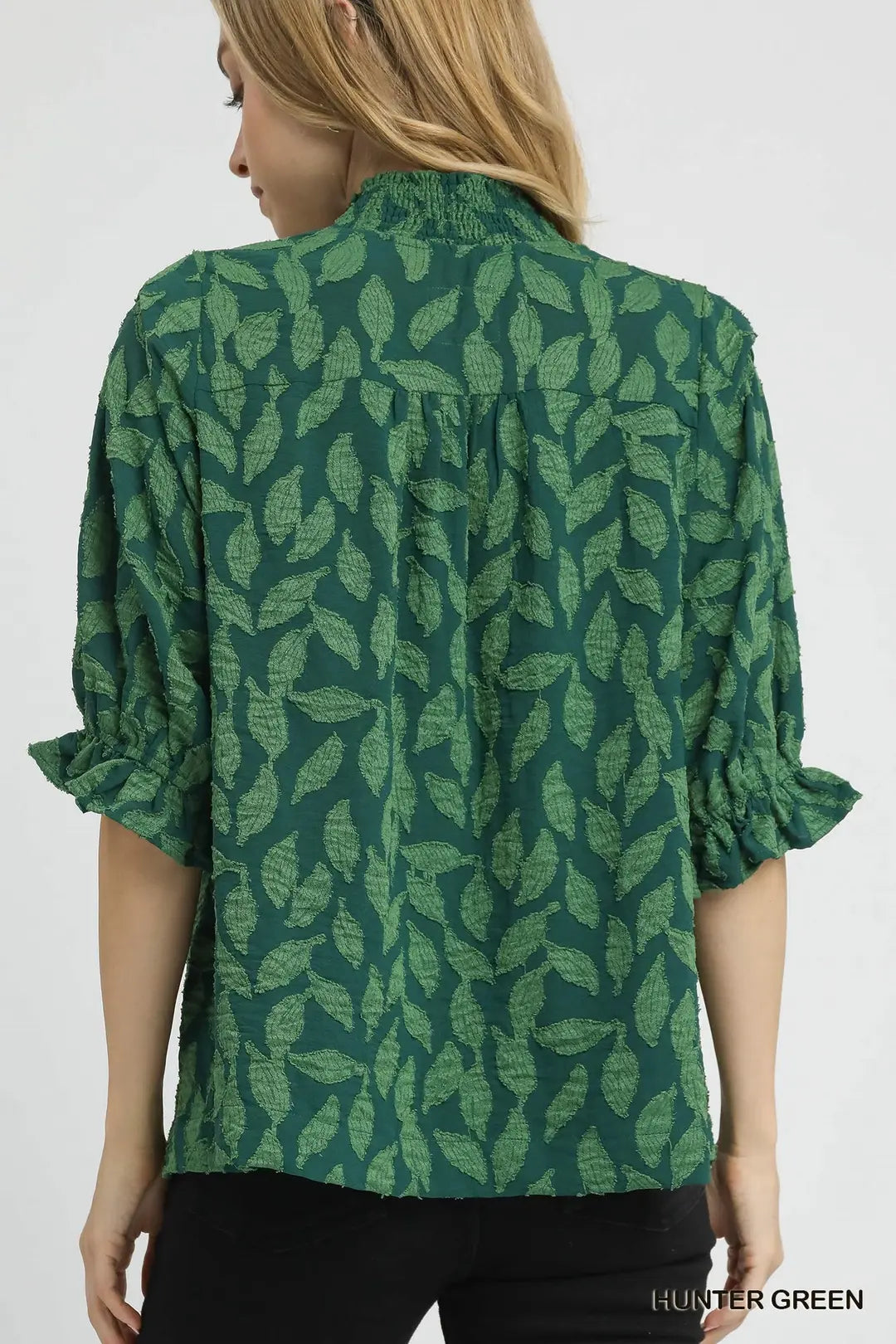 V-NECK FLORAL RUCHED GREEN TOP