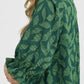 V-NECK FLORAL RUCHED GREEN TOP