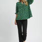 V-NECK FLORAL RUCHED GREEN TOP