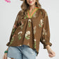 FLORAL CONTRAST TRIM BROWN MIX TOP