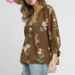 FLORAL CONTRAST TRIM BROWN MIX TOP