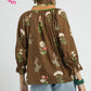 FLORAL CONTRAST TRIM BROWN MIX TOP