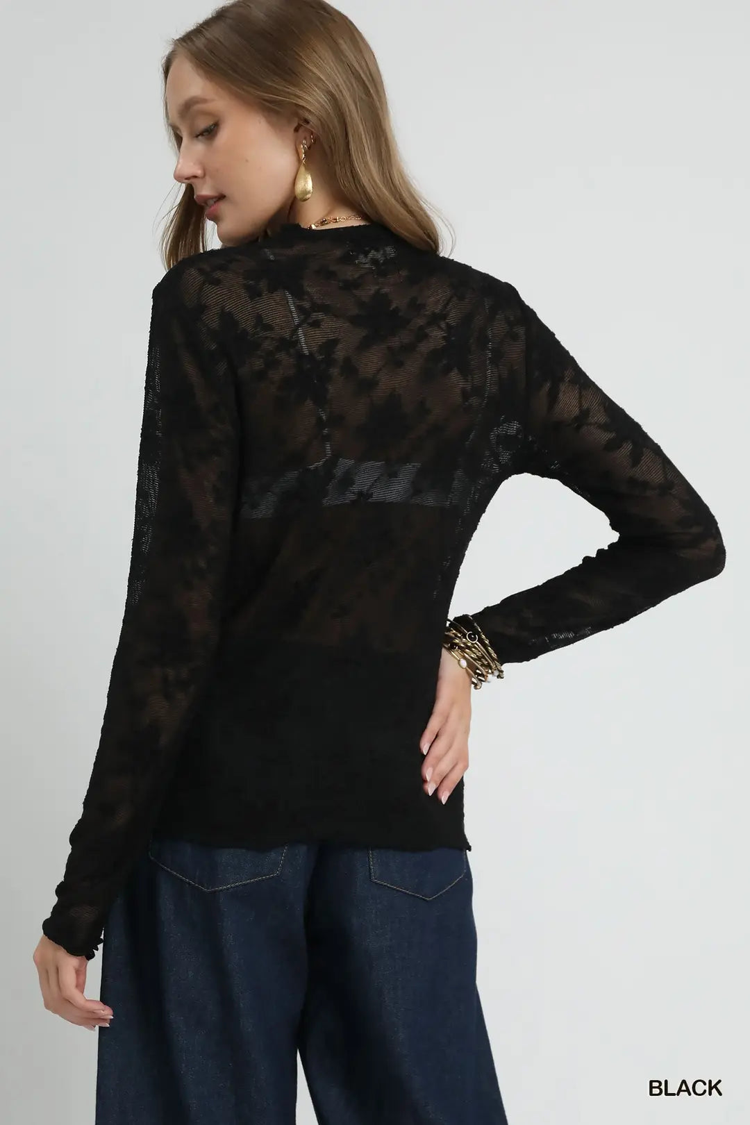 LACE SHEER BLACK LS TOP