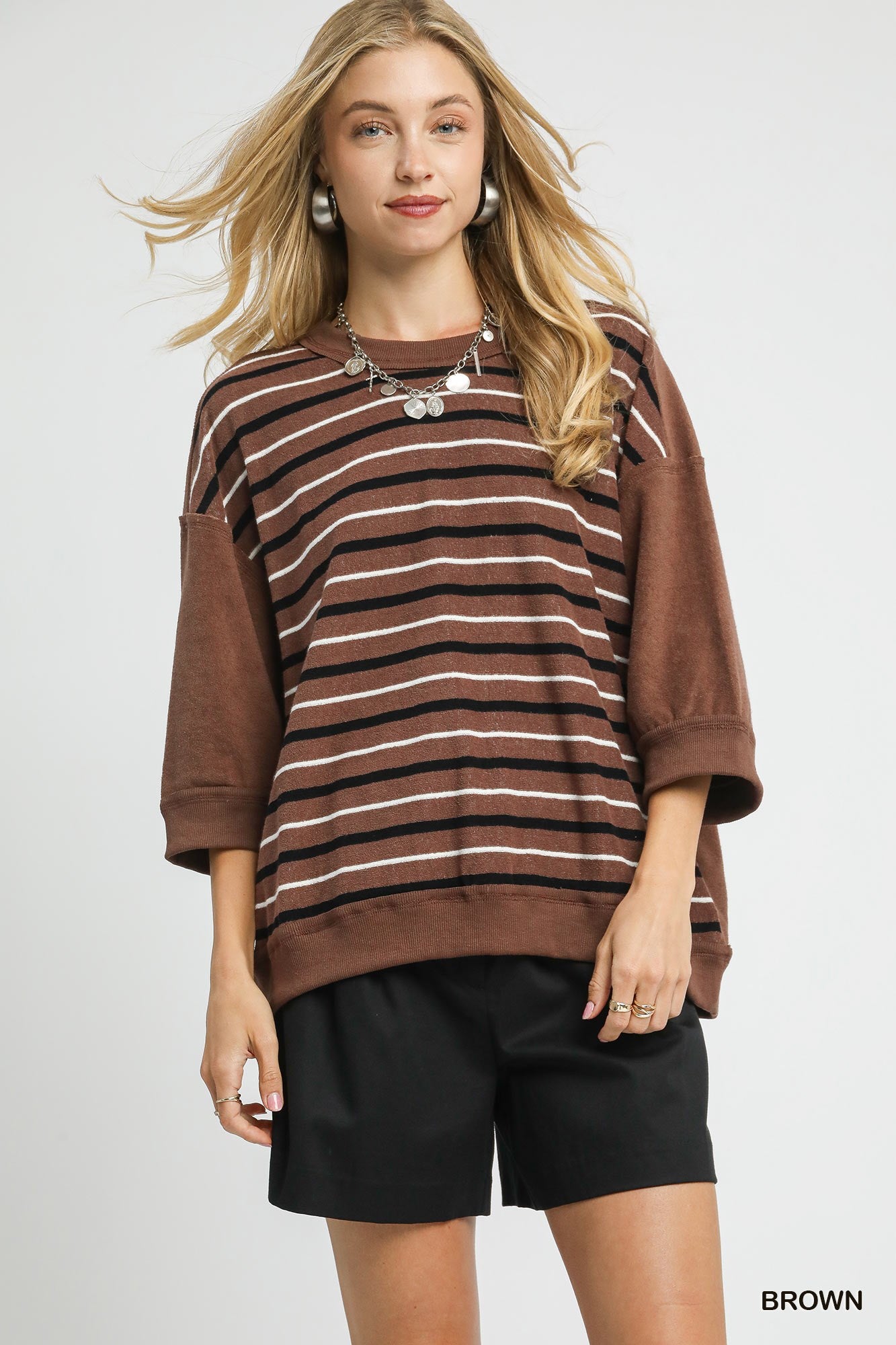 BROWN STRIPE TOWEL TOP