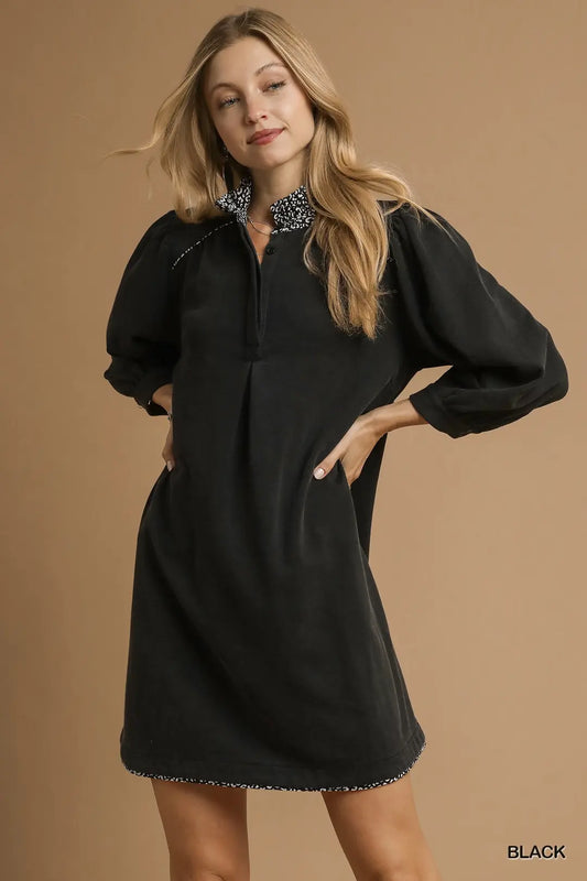 LEOPARD TRIM DETAIL DRESS