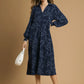 HIGH RUFFLE NECK NAVY DRESS
