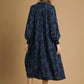 HIGH RUFFLE NECK NAVY DRESS