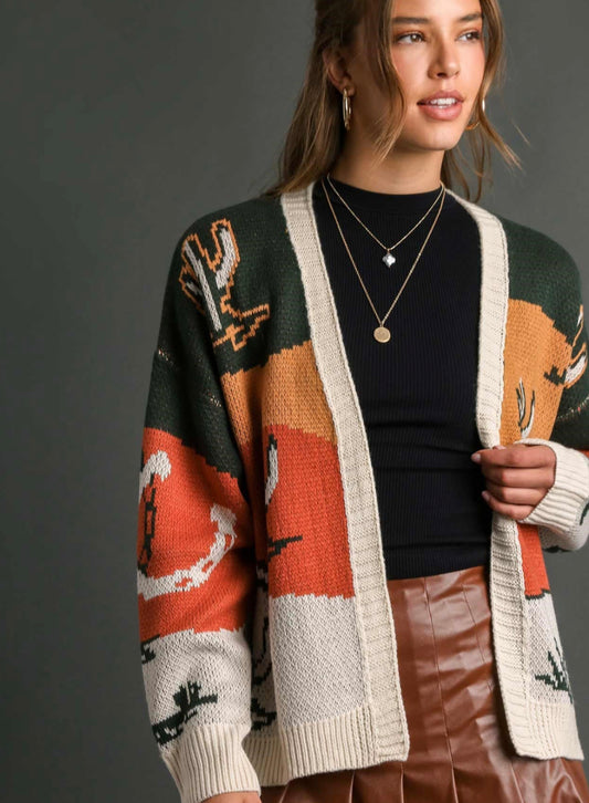 Desert Boho Cactus Open Sweater