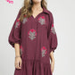FLOWER STEM EMB PLUM DRESS