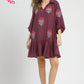 FLOWER STEM EMB PLUM DRESS
