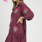 FLOWER STEM EMB PLUM DRESS