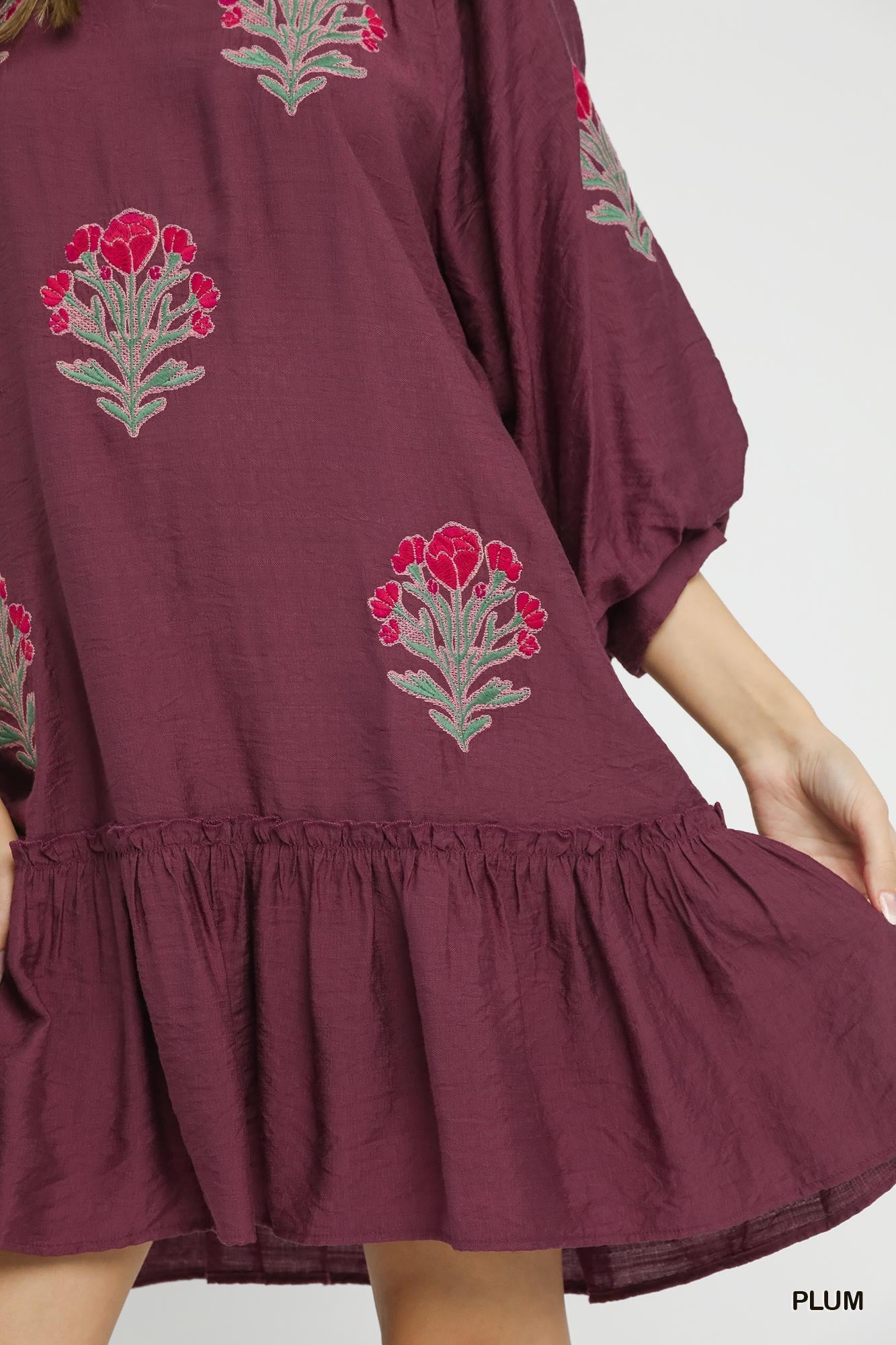 FLOWER STEM EMB PLUM DRESS