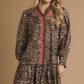 RUFFLE NECK MINI LEOPARD DRESS