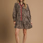 RUFFLE NECK MINI LEOPARD DRESS