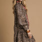 RUFFLE NECK MINI LEOPARD DRESS