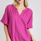 Linen VNeck Raspberry SS Top