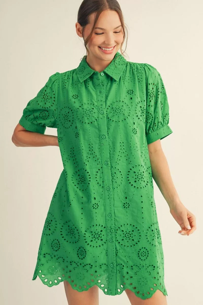 SCALLOP HEM GREEN DRESS