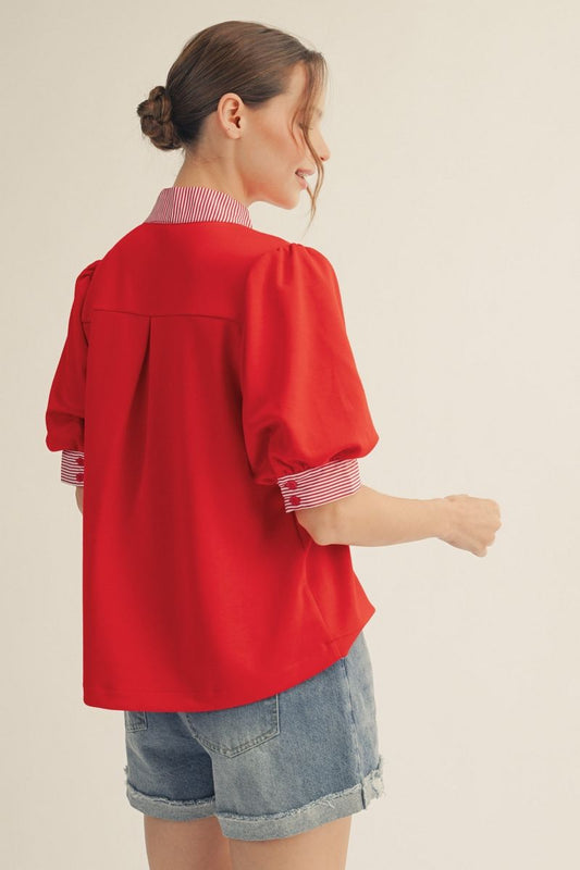 CONTRAST STRIPE RED TOP