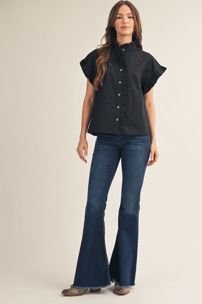 SOLID BLACK WOVEN TOP