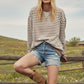 STRIPED MULIT LS IVORY/TAUPE TOP