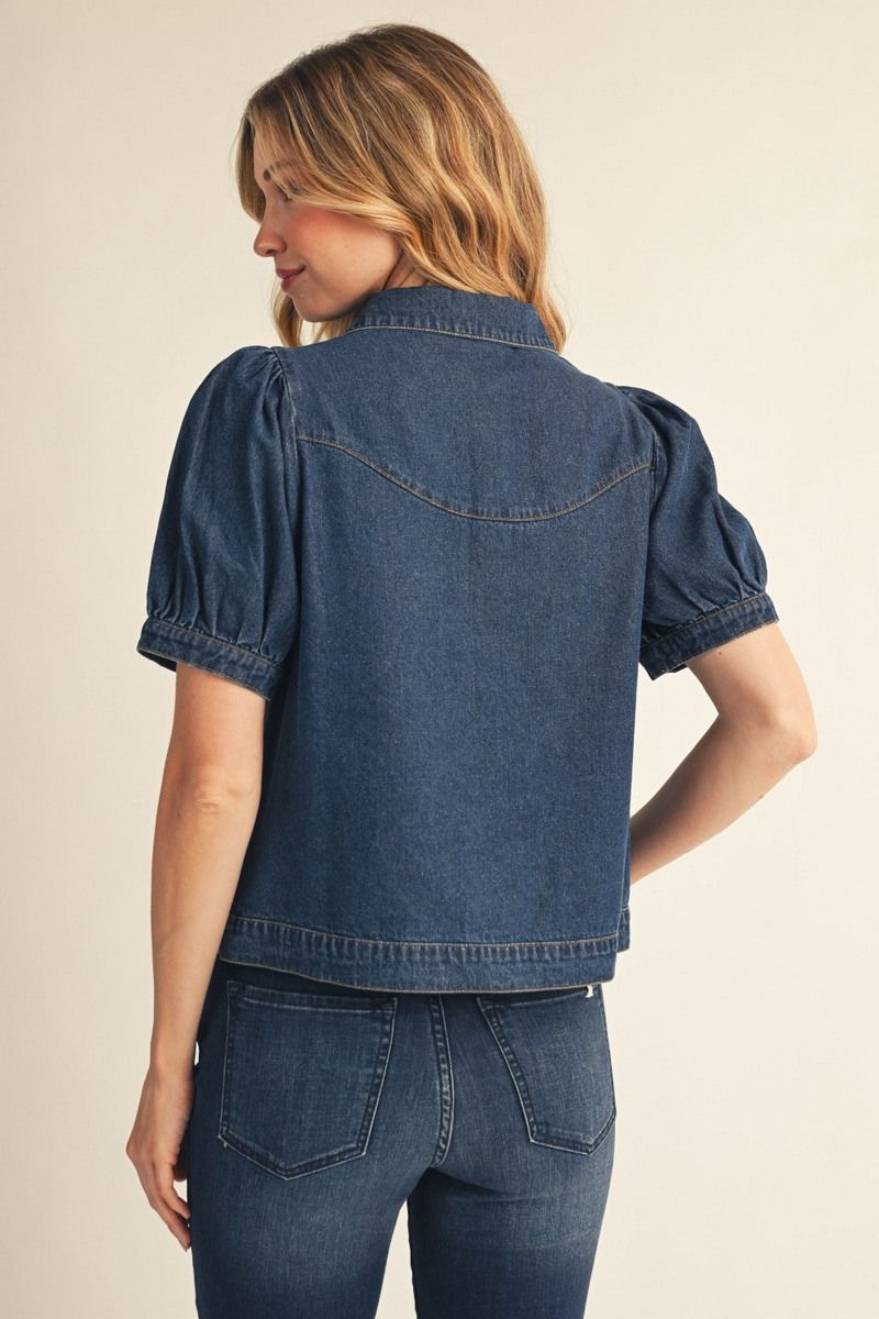 DENIM EMB ACCENT TOP
