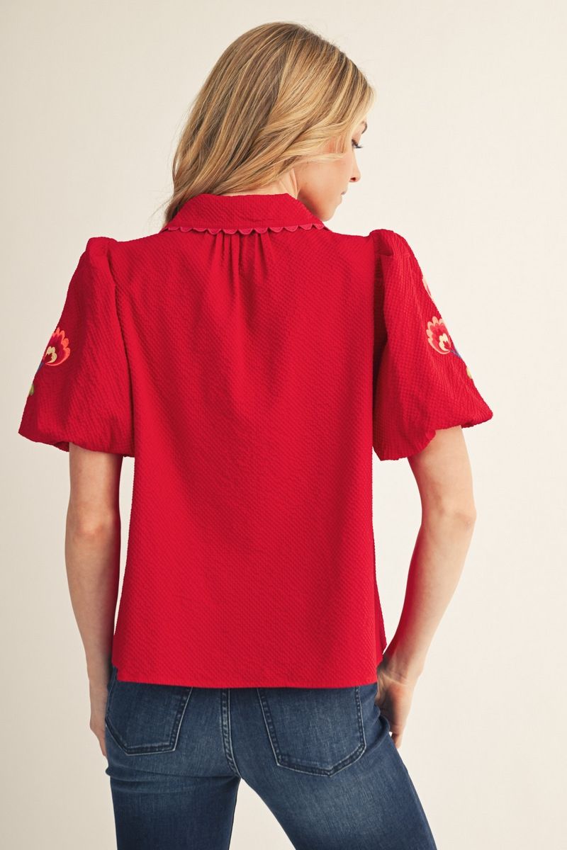 EMB TRIM SCALLOP RED TOP