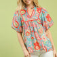 WOMENS BLUE MIX SS TOP