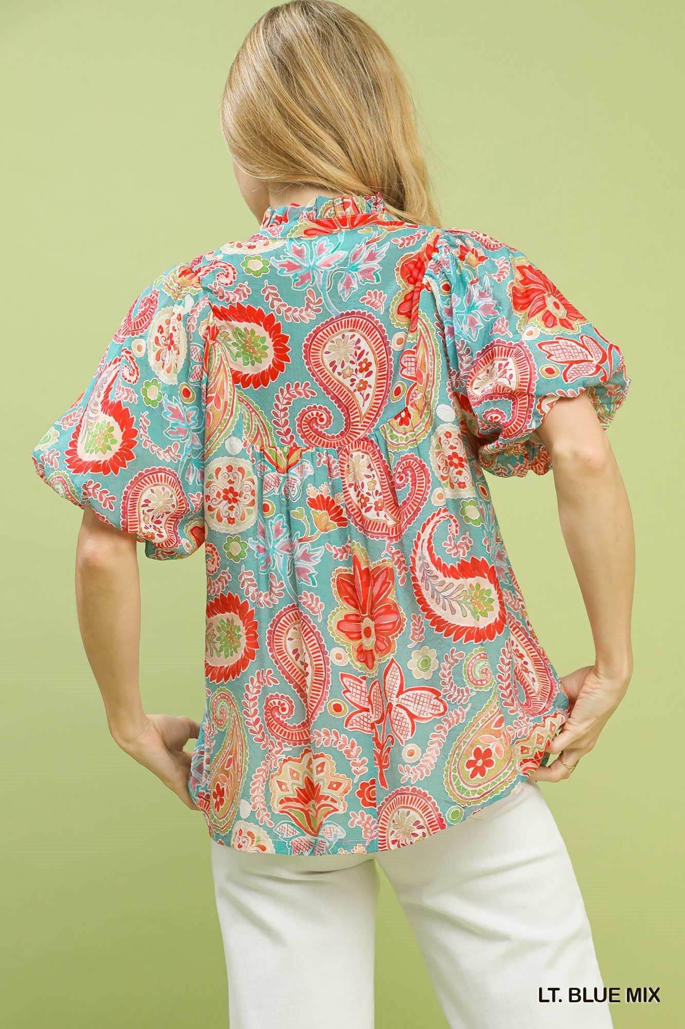 WOMENS BLUE MIX SS TOP