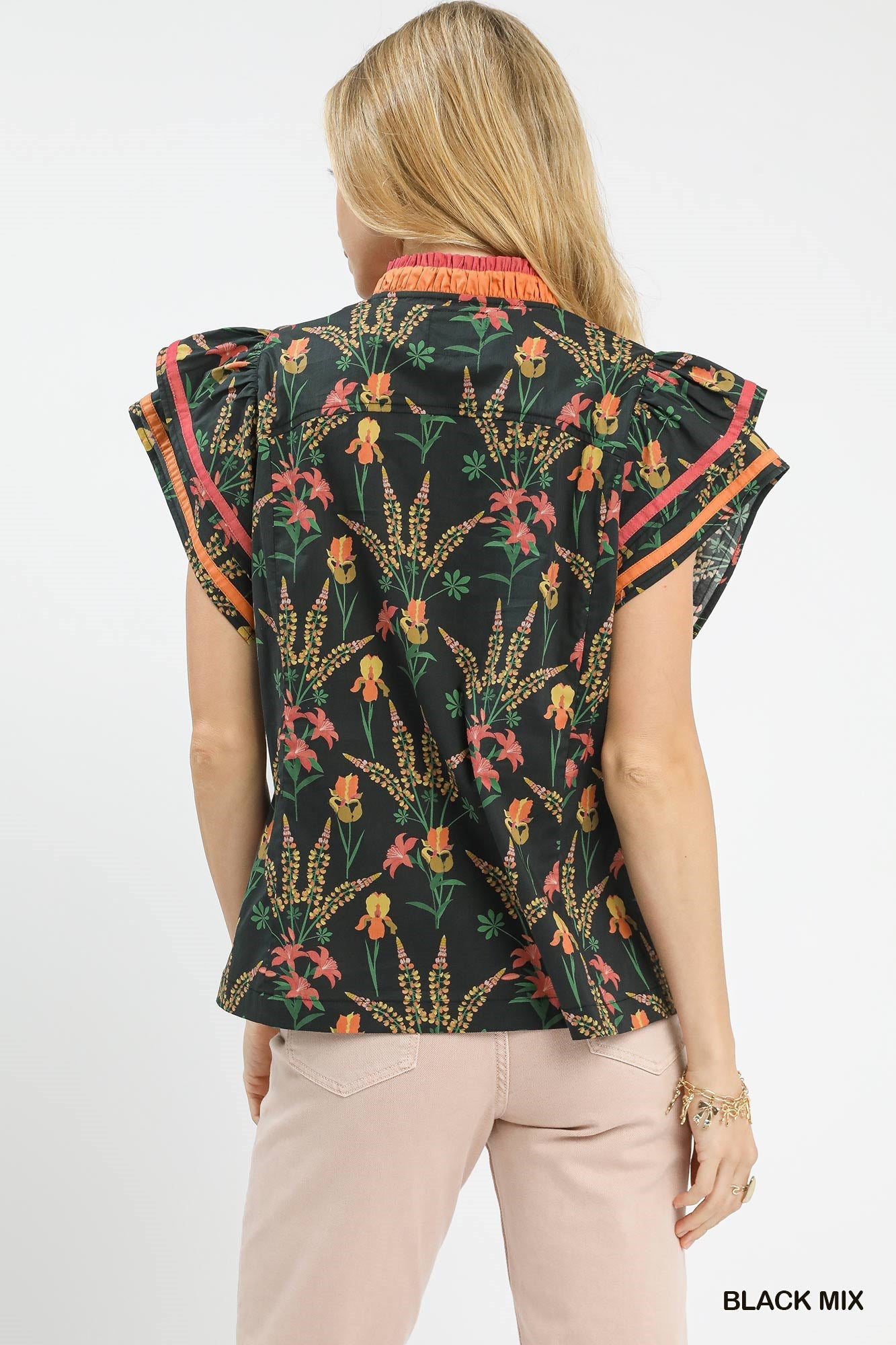 MIX FLORAL TRIM BLACK MIX TOP