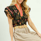 MIX FLORAL TRIM BLACK MIX TOP