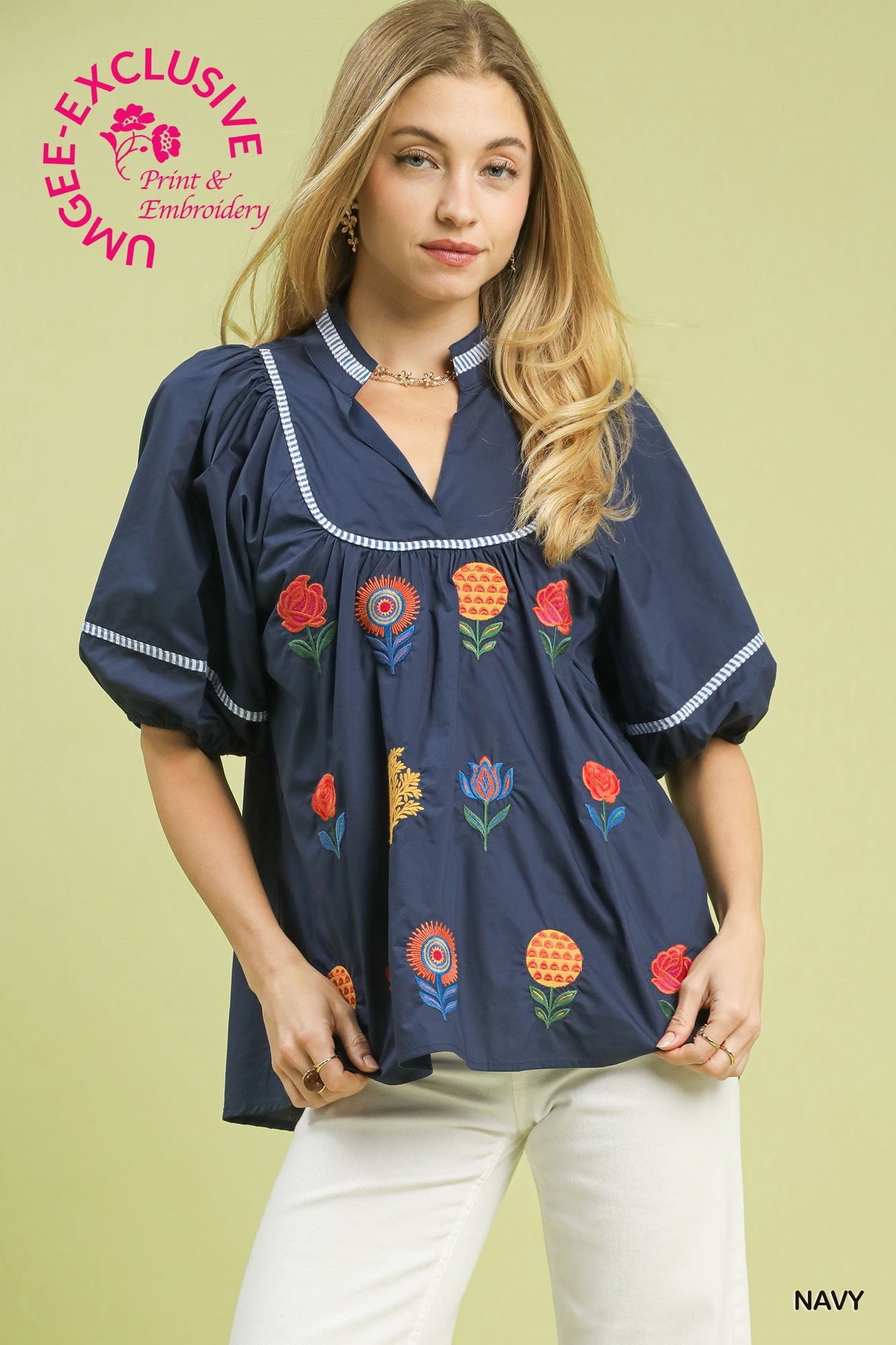 FLOWER LOVE NAVY TOP