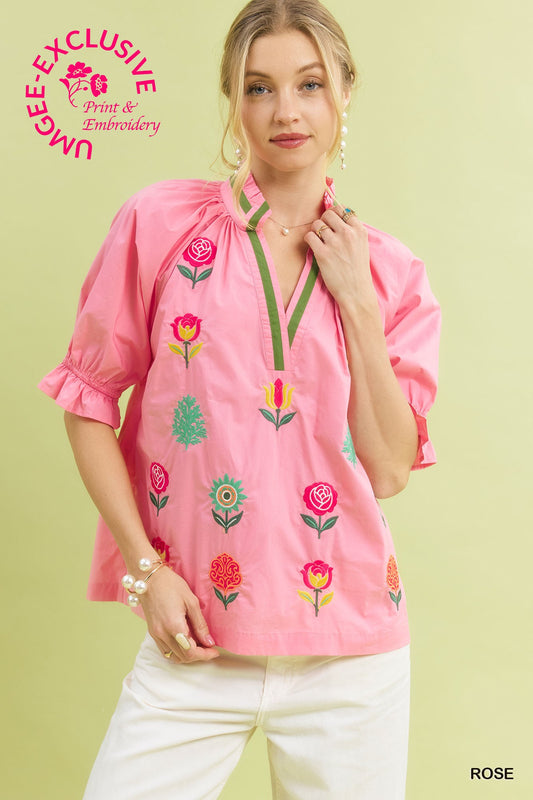 EMB FLORAL ROSE TOP