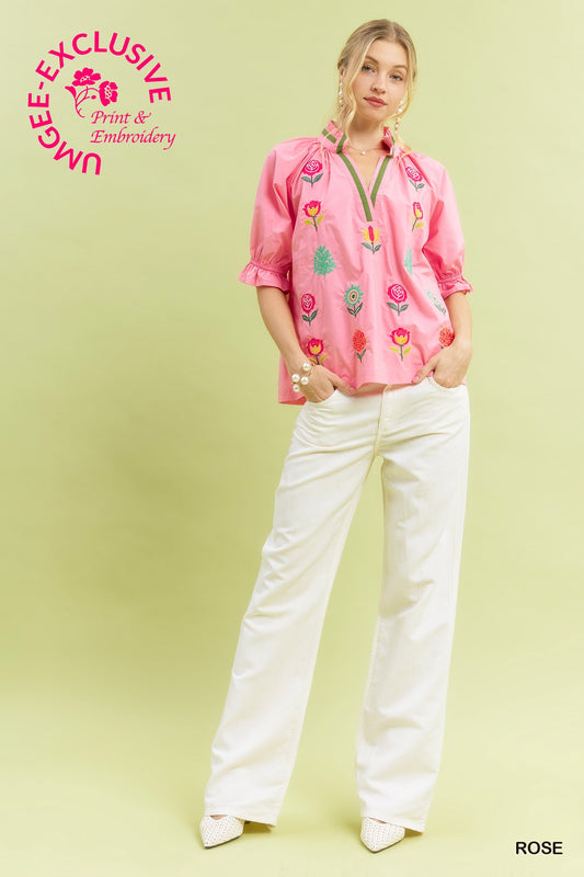 EMB FLORAL ROSE TOP