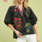 EMB FLORAL VNECK BLACK TOP