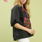 EMB FLORAL VNECK BLACK TOP
